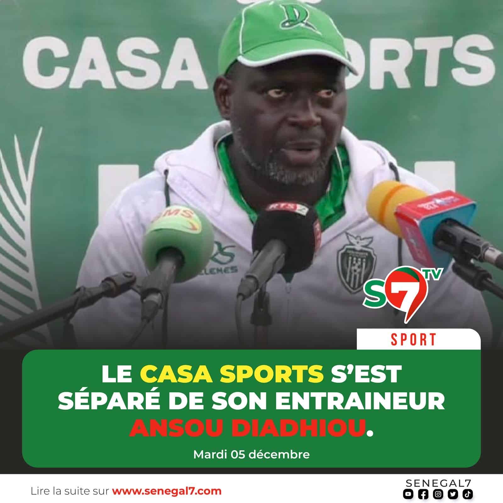 Ligue 1 : Le casa sports se sépare de son entraîneur Ansou Diadhiou