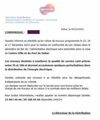 Dakar: la Senelec notifie des désagréments du réseaux pour 72heures
