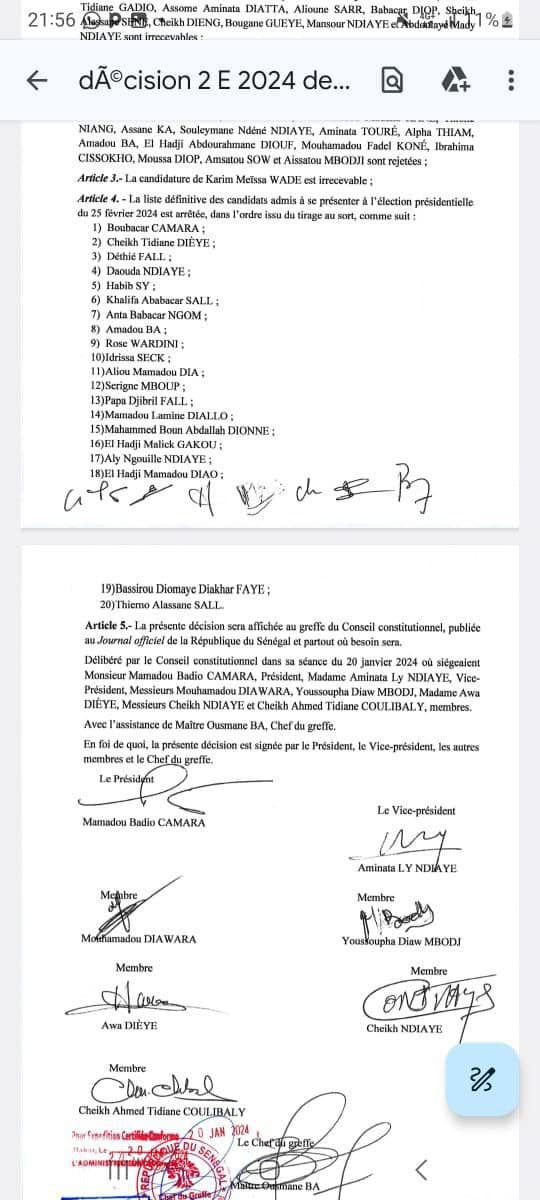 Conseil constitutionnel : Voici la liste définitive des 20 candidats à la présidentielle