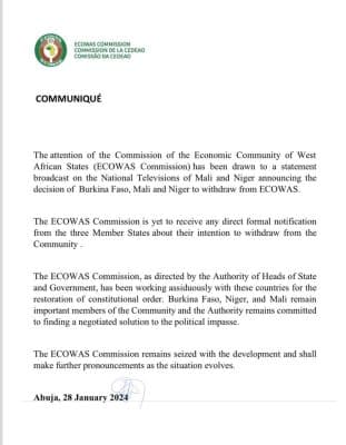 Retrait du Mali, du Niger et du Burkina : La CEDEAO prête à trouver une "solution négociée"