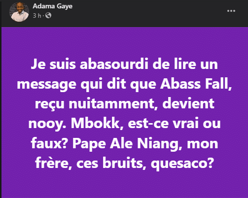 Dialogue - Adama Gaye : "Je suis abasourdi de lire un message qui dit que Abass Fall, reçu nuitamment..."