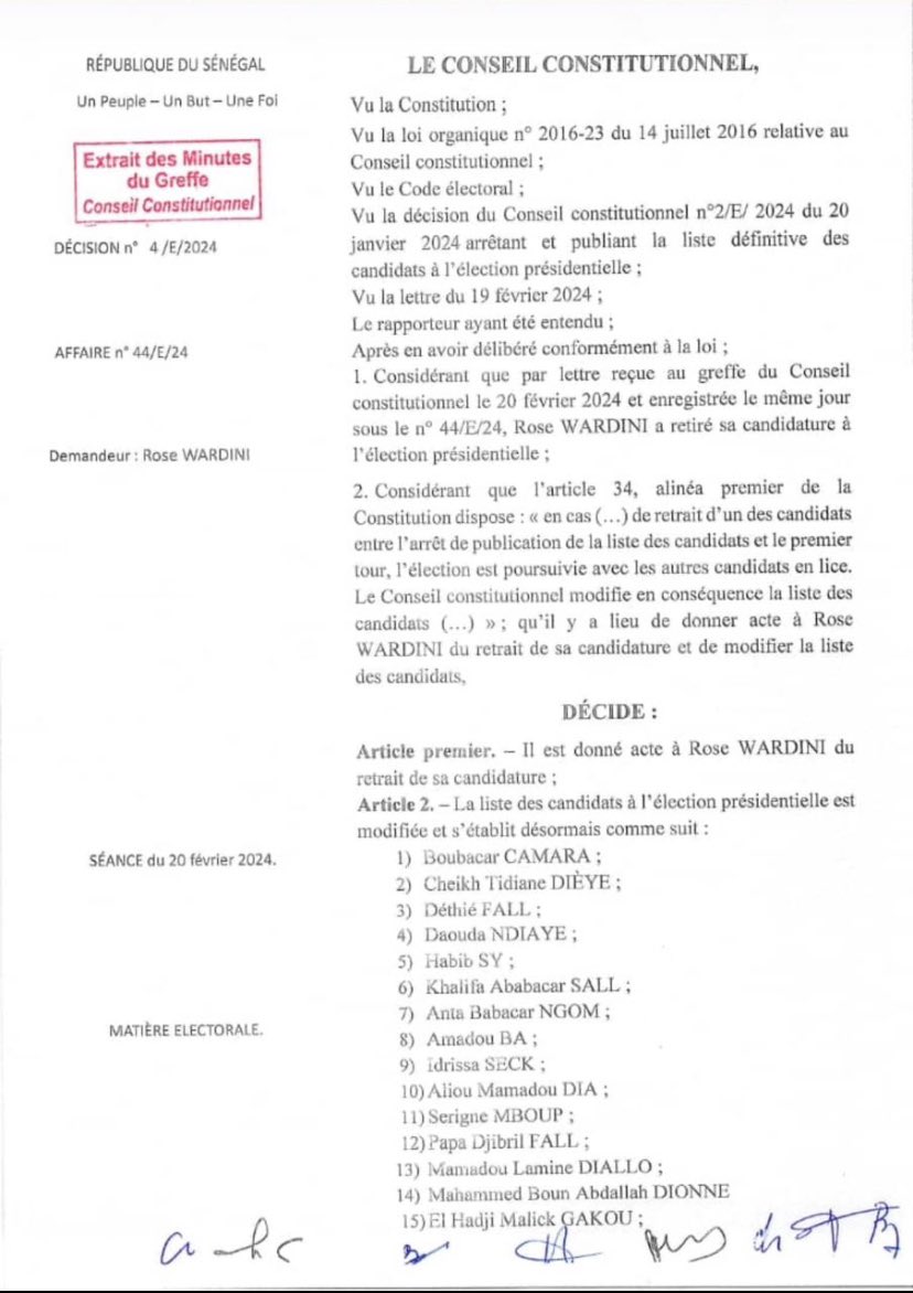 Présidentielle : Le Conseil constitutionnel met à jour la liste des candidats définitivement retenus
