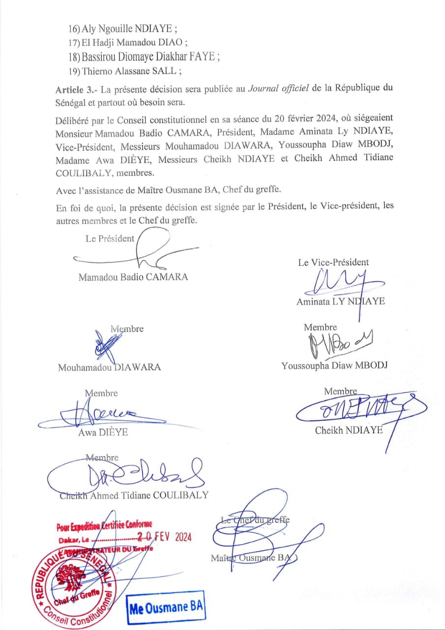 Présidentielle : Le Conseil constitutionnel met à jour la liste des candidats définitivement retenus