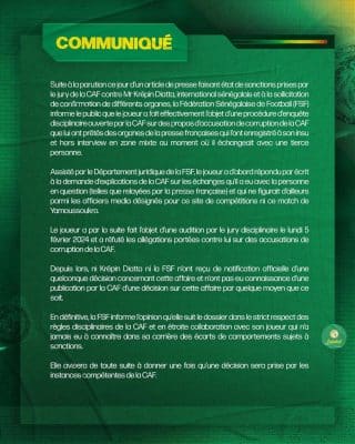 CAN 2023 : "ni Krépin ni la FSF n'ont reçu de notification officielle d'une quelconque décision" (FSF)
