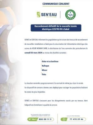 SEN'EAU : Perturbations dans la distribution de l’eau, samedi