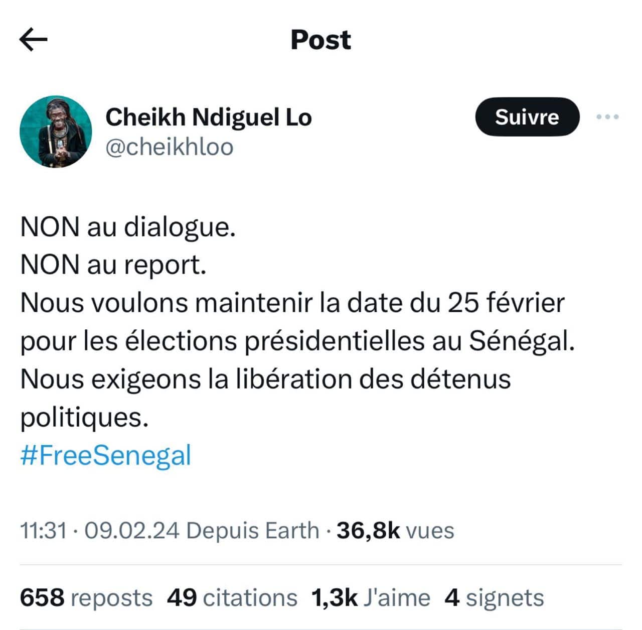 Cheikh Ndigel Lô sur la présidentielle : non au report, non au dialogue