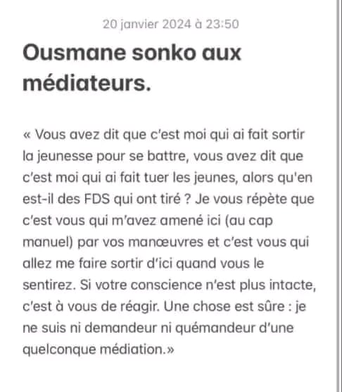 Volonté d'apaisement de Macky : Réponse de Sonko aux médiateurs