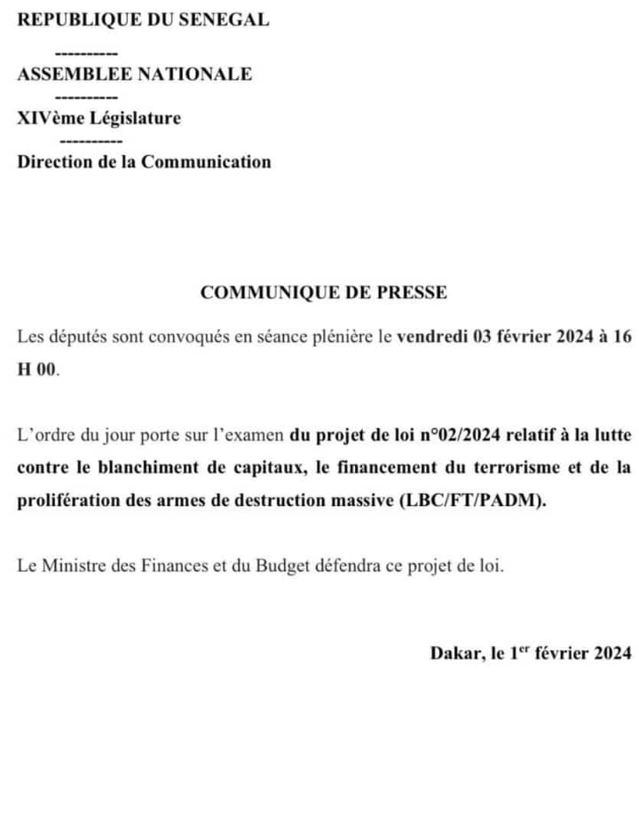 Lutte contre le blanchiment de capitaux: les députés convoqués ce vendredi