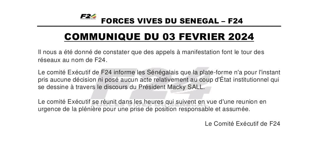 Urgent : le F24 dément toute annonce d'appels à manifester