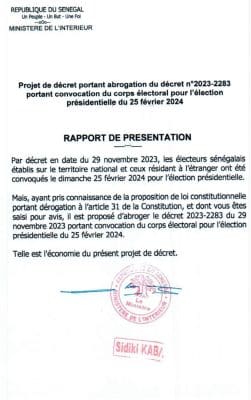 Le décret abrogeant la convocation du corps électoral rendu public (Documents)