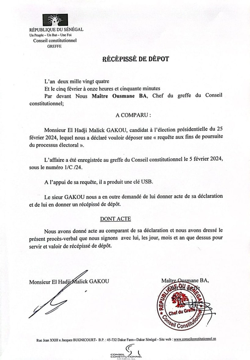 Contre le report de la présidentielle: Malick Gakou saisit le conseil constitutionnel