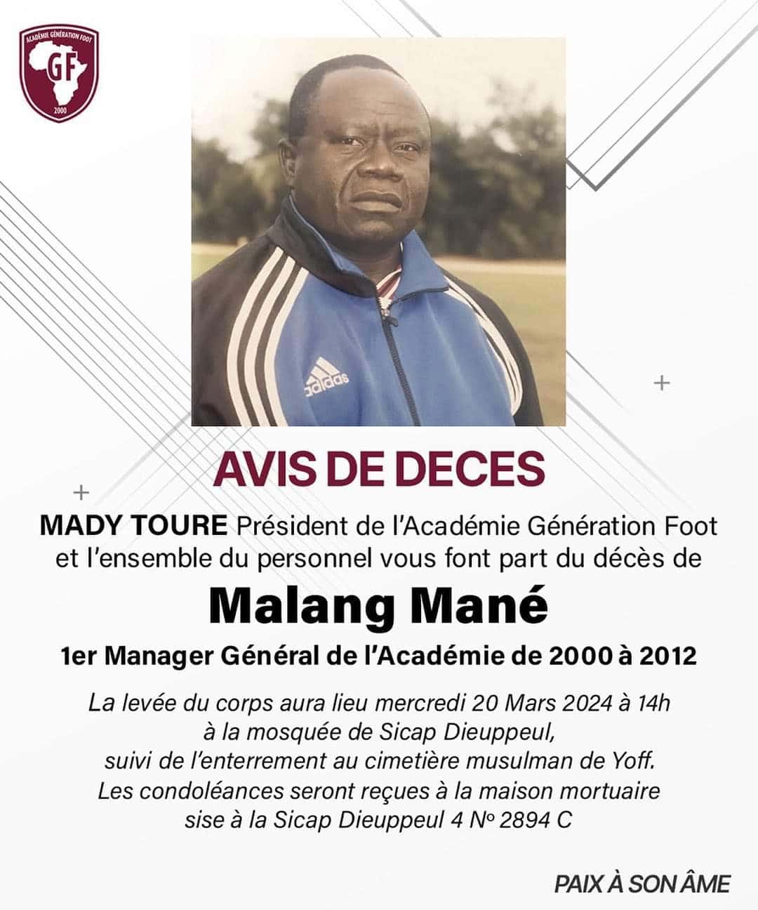 Nécrologie: Malang Mané , le coach formateur de Sadio Mané n’est plus