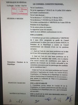 Présidentielle : Le Conseil Constitutionnel rejette toutes les conclusions du dialogue national