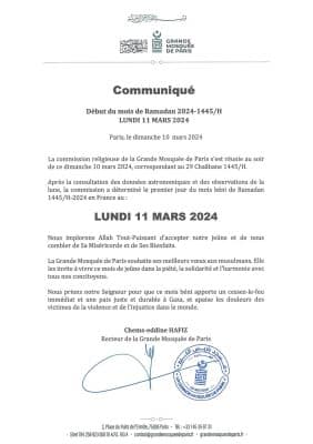 Ramadan : La Grande Mosquée de Paris annonce un début ce lundi 11 mars