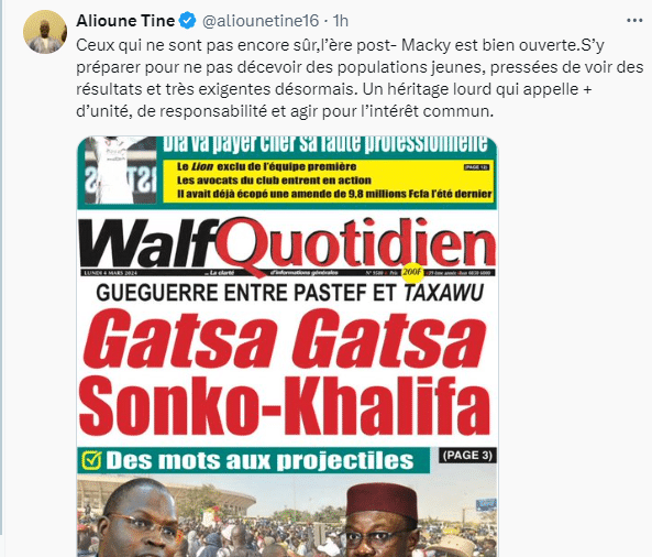 Alioune Tine rassure : "L’ère post- Macky est bien ouverte..."