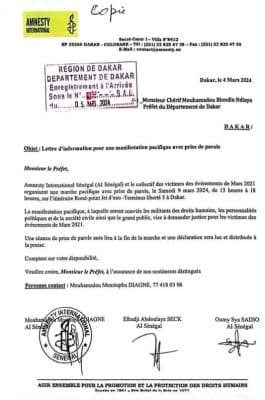 Loi amnistie : AMNESTY International et le collectif des événements de Mars 2021 dans la rue, samedi