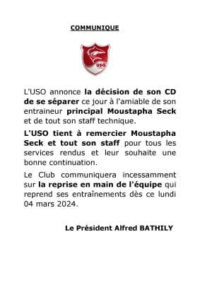 Ligue 1 : Us Ouakam se sépare de son entraîneur Moustapha Séck