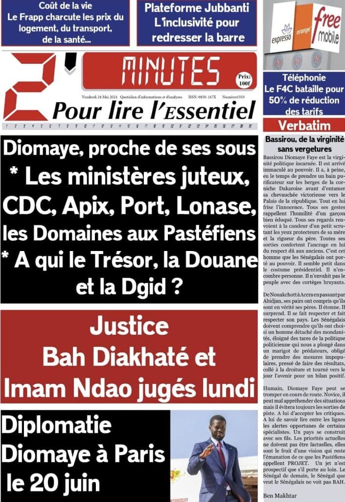 Les Unes des journaux Sénégalais du vendredi 24 mai 2024