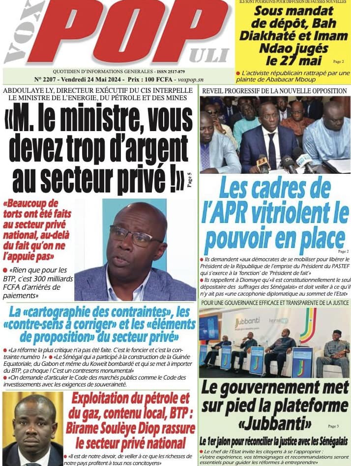 Les Unes des journaux Sénégalais du vendredi 24 mai 2024