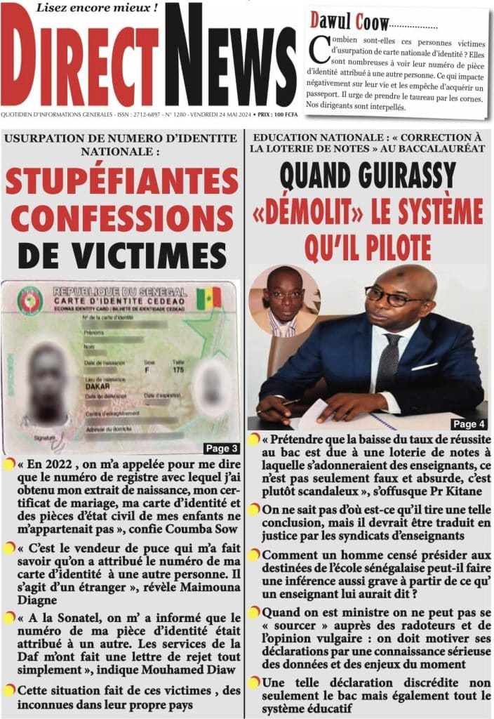 Les Unes des journaux Sénégalais du vendredi 24 mai 2024