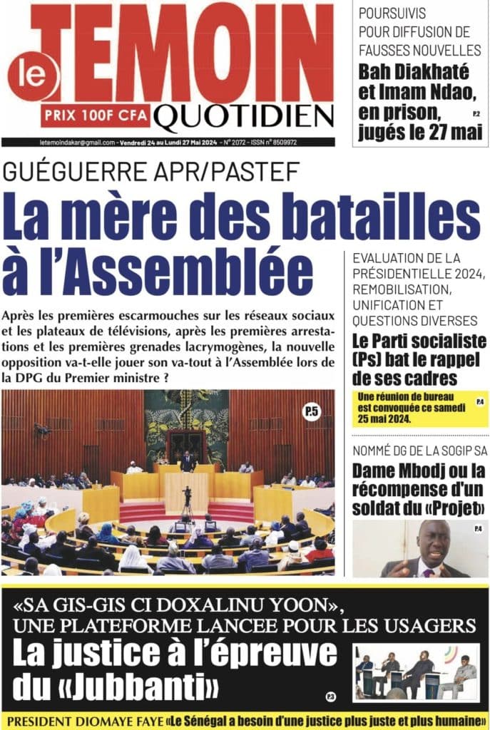 Les Unes des journaux Sénégalais du vendredi 24 mai 2024