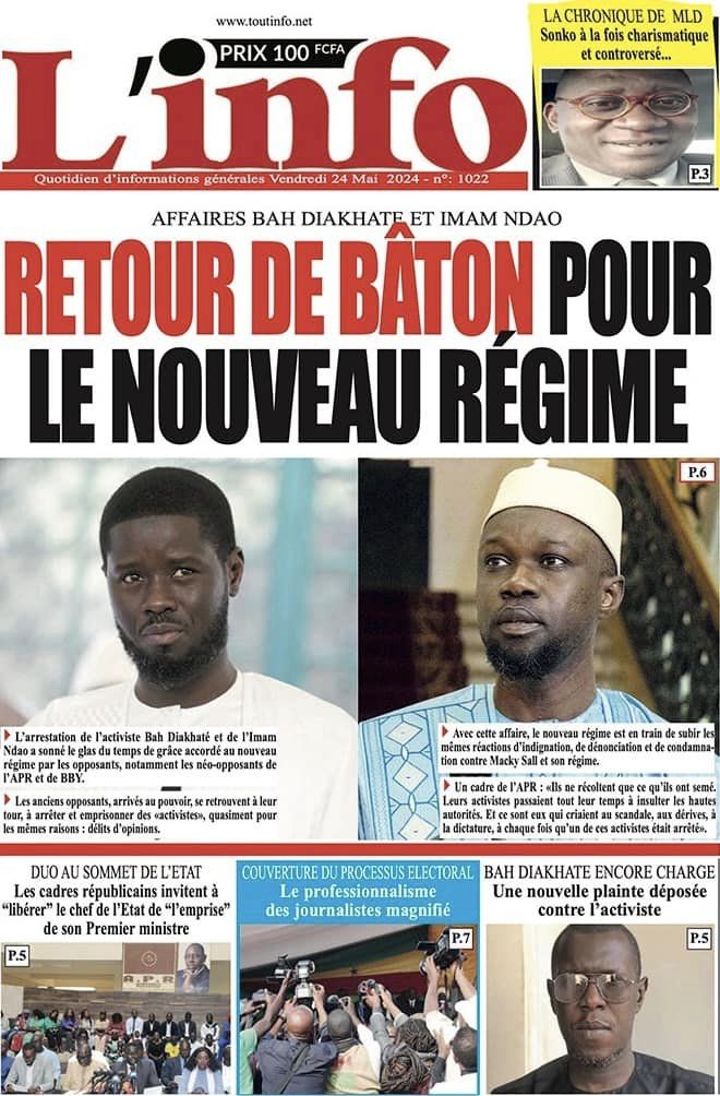 Les Unes des journaux Sénégalais du vendredi 24 mai 2024