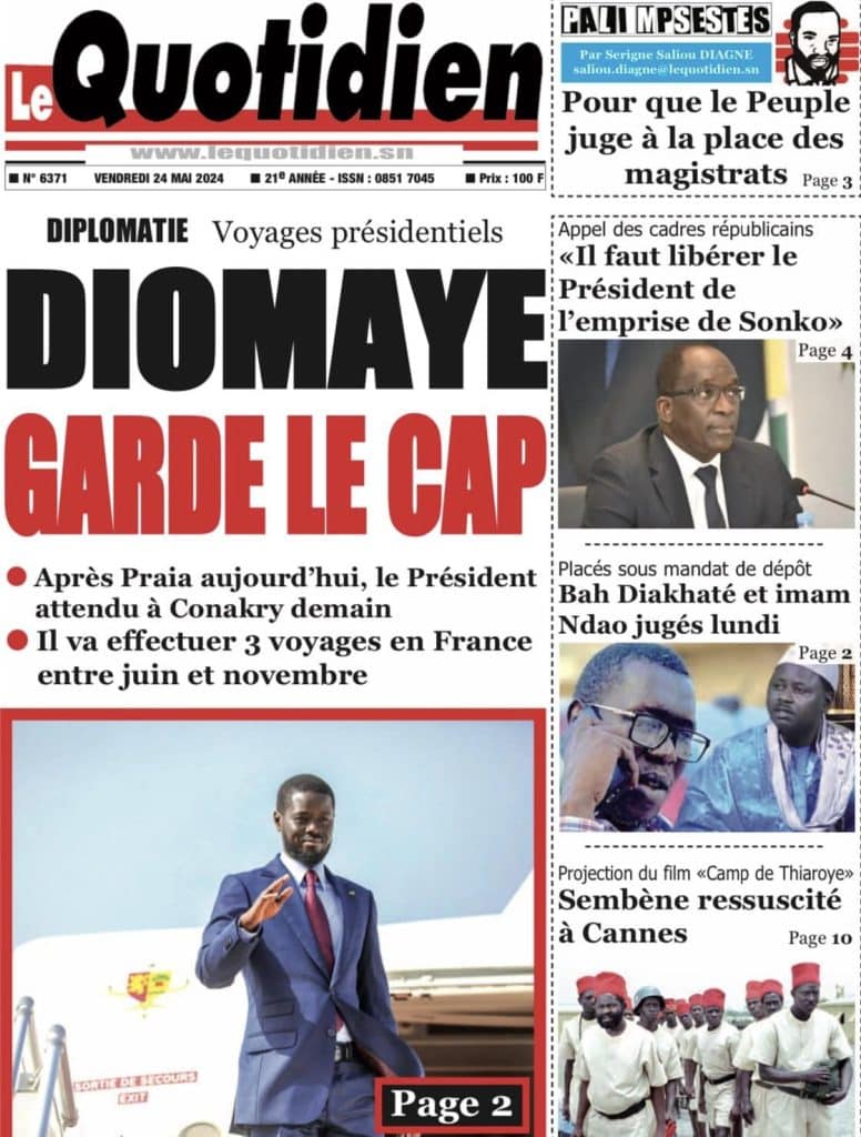 Les Unes des journaux Sénégalais du vendredi 24 mai 2024