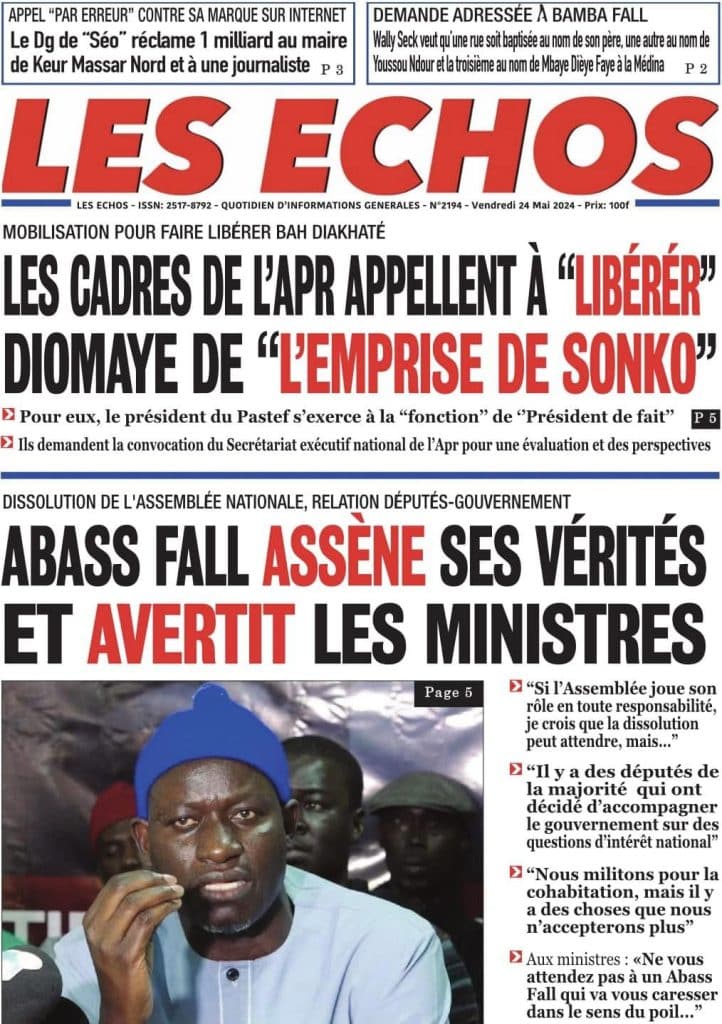 Les Unes des journaux Sénégalais du vendredi 24 mai 2024