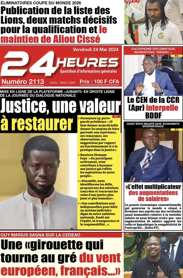 Les Unes des journaux Sénégalais du vendredi 24 mai 2024