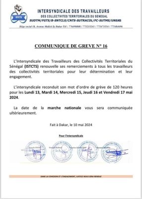 Les Travailleurs des Collectivités territoriales décrètent encore une semaine de grève...