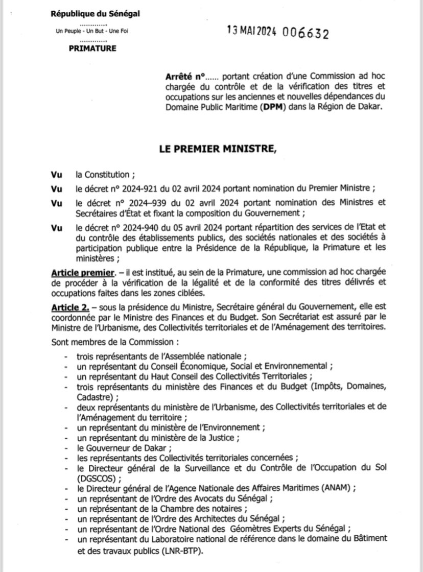 Urgent - Domaine Public Maritime : Le Pm Sonko suspend toutes les constructions et autres travaux sur les anciennes dépendances