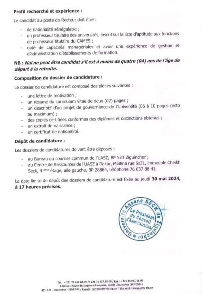 Université de Ziguinchor : Le ministre A. Diouf lance un appel à candidature pour le poste de Recteur