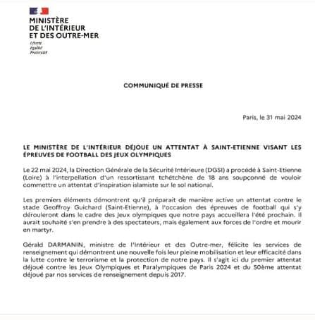 JO 2024 : ce que l'on sait de l'attent@t déjoué visant les épreuves de football