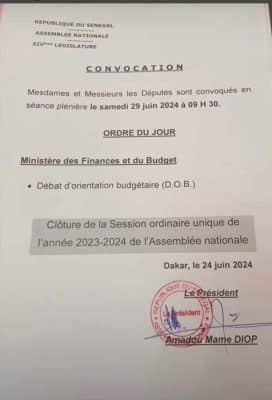 Assemblée nationale : Les Députés convoqués en séance plénière le samedi 29 juin