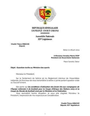 Fonds alloués aux lions pour la CAN 2023 et la Coupe du monde 2022 : Cheikh Thioro Mbacke écrit au ministre des sports