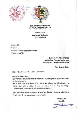 Problème d’eau, foncier : La député Sokhna Ba adresse 3 questions écrites au gouvernement