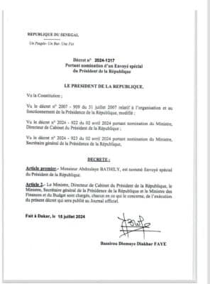 Abdoulaye Bathily Nommé envoyé Spécial du Chef De L'Etat (décret)