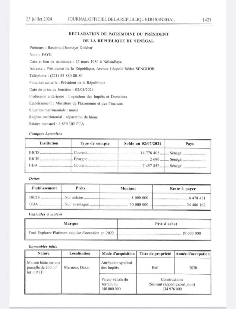 Déclaration de patrimoine de Diomaye : Le Conseil constitutionnel rend public le document 