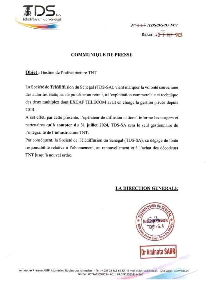 Gestion de la TNT : TDS-SA devient l'opérateur exclusif au Sénégal