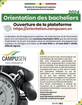 Orientation des bacheliers : Ouverture de la plateforme du 07 août au 27 août
