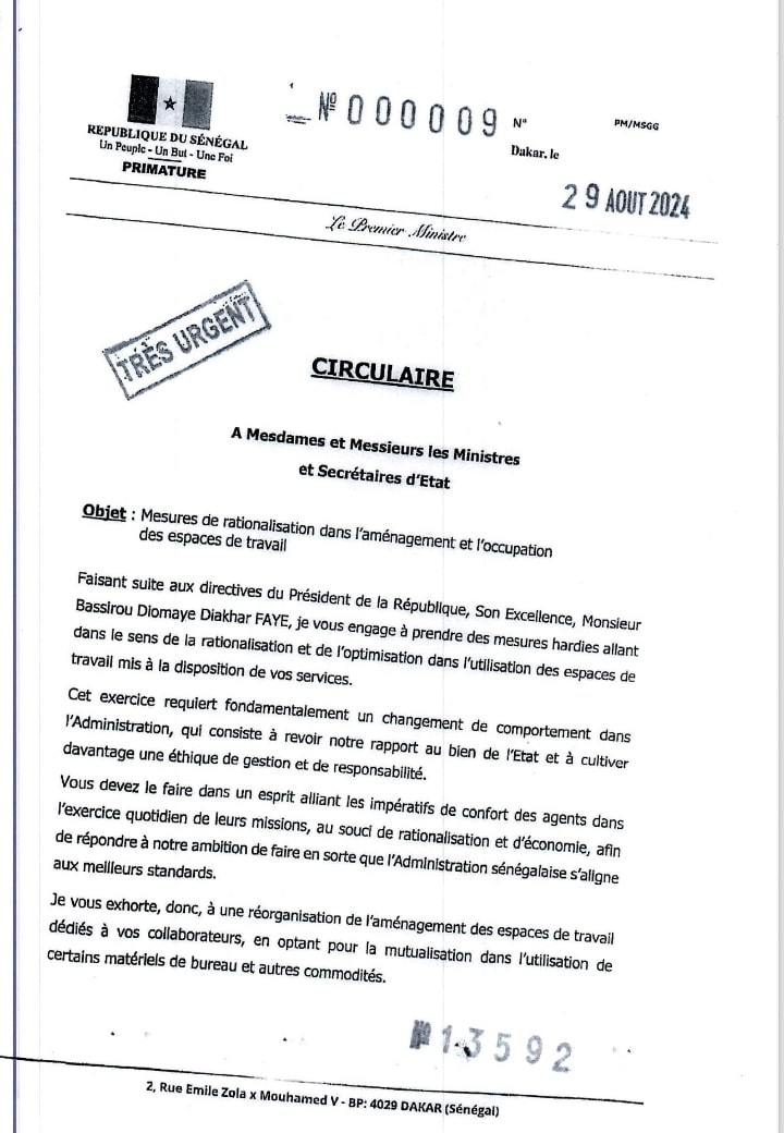Rationalisation des dépenses publiques : Sonko sort une circulaire