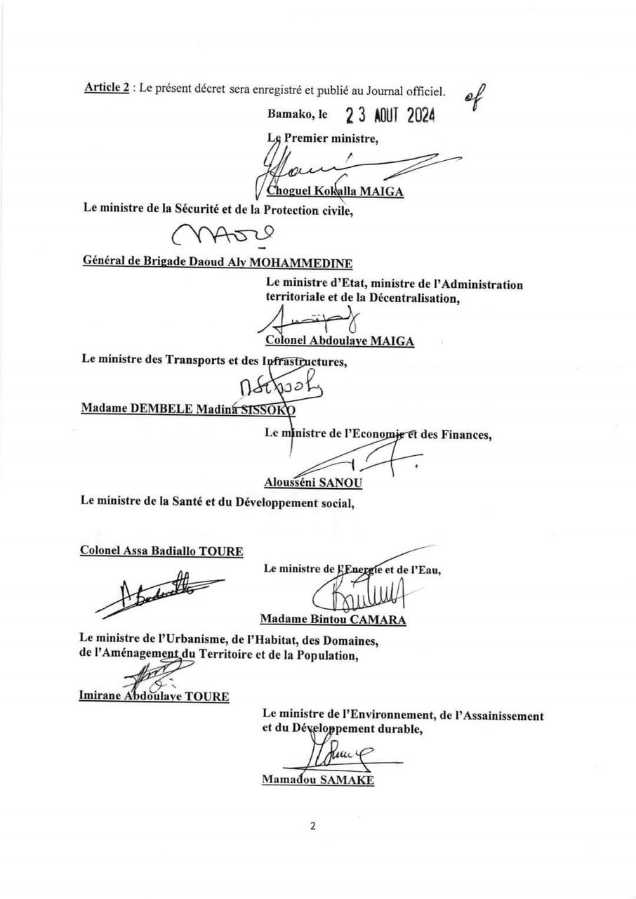 URGENT: État de catastrophe national est décrété au Mali (Documents)