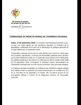 DPG fixée au 13 sept : L’assemblée nationale se conforme à la décision du Chef de l’Etat