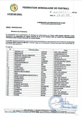 Qualification Chan 2025 : Souleymane Diallo dresse une liste de 25 joueurs