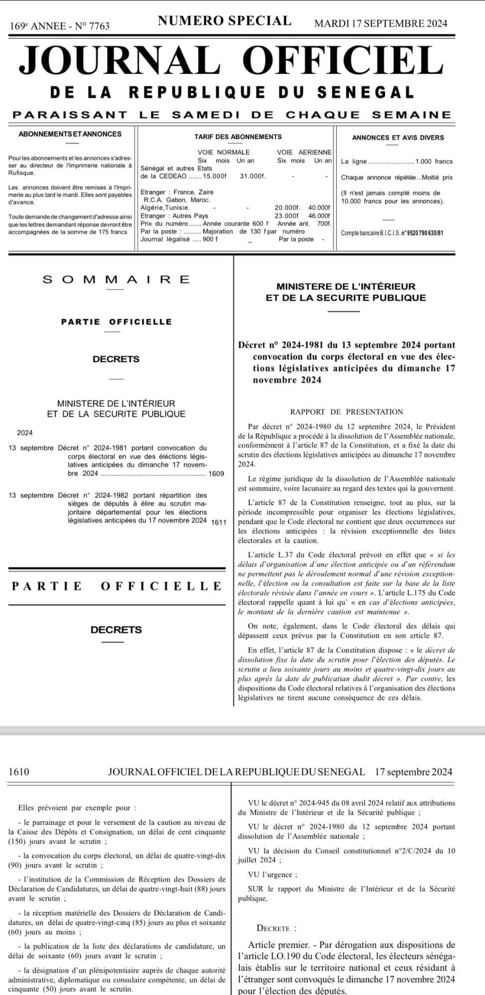 Législatives : Les décrets d'organisation publiés au Journal Officiel
