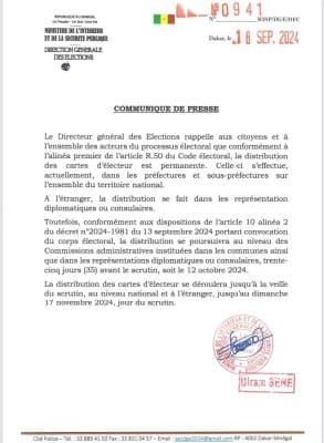 Législatives : La DGE rappelle aux citoyens que la distribution des cartes d'électeur est permanente