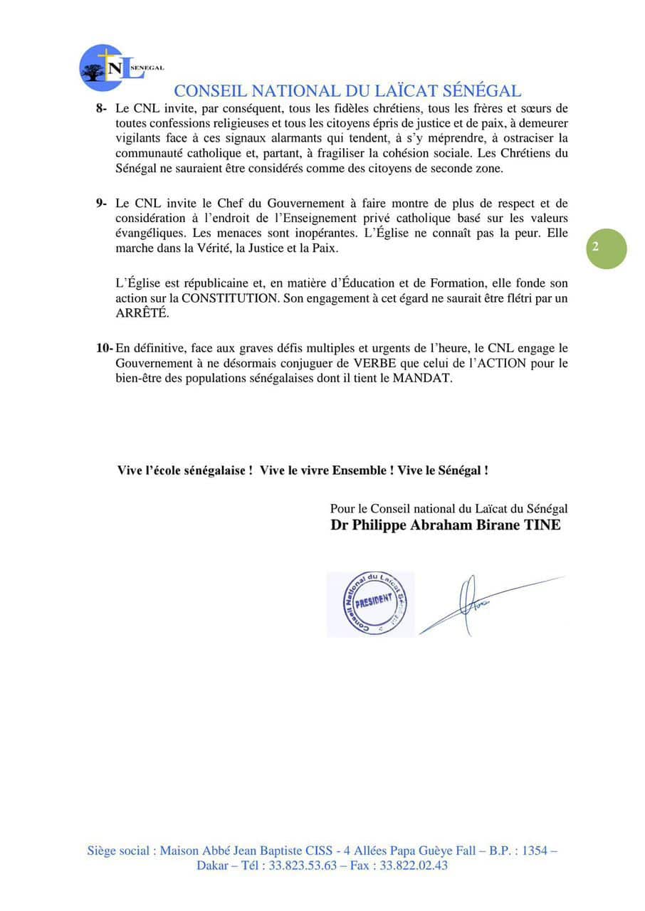 Le Conseil national du Laïcat à SONKO: "Les m£n@ces sont inopérantes... l’Église ne connaît pas la peur…"
