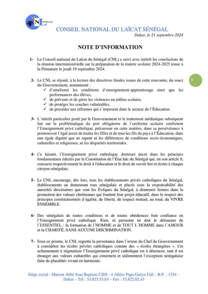 Le Conseil national du Laïcat à SONKO: "Les m£n@ces sont inopérantes... l’Église ne connaît pas la peur…"