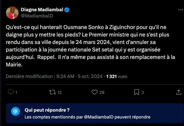 Ziguinchor : Sonko annule sa participation à la journée nationale du Set setal, (Madiambal)