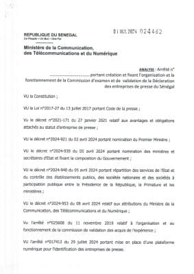 Déclaration des entreprises de presse : Note de présentation Portant création de la commission d'examen et de validation